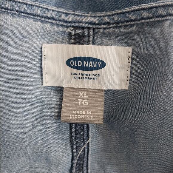 OLD NAVY! BLUE CHAMBRAY LIGHTWEIGHT, BELTED TIE WAIST JUMPSUIT, ONESIE! SZ XL - Picture 8 of 9